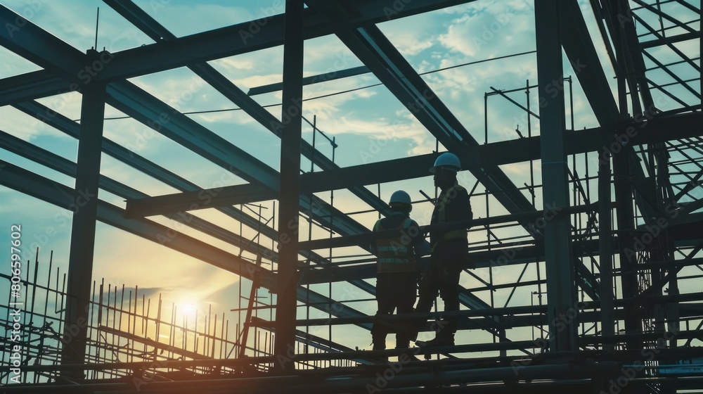 Worker with house structure. Structure design concept. Worker with house structure. Structure design concept.