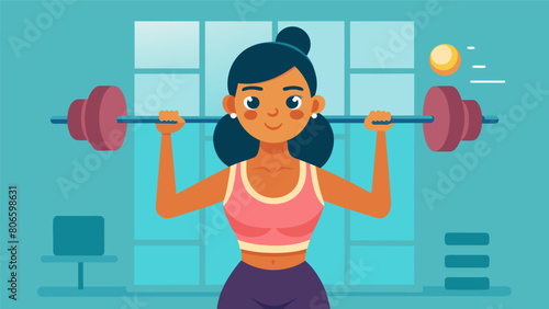 A woman lifting weights at the gym to boost selfesteem and promote a positive body image.. Vector illustration