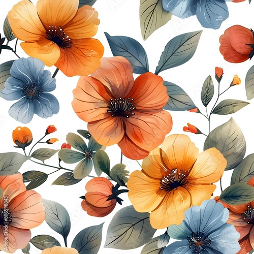seamless pattern with flowers  watercolor style 