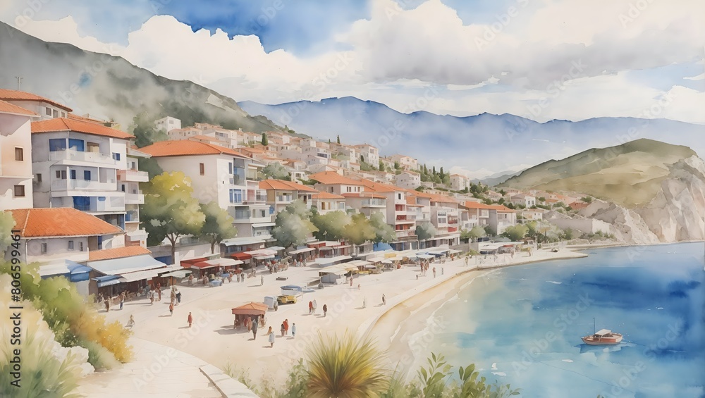 Vlore Albania Country Landscape Illustration Art