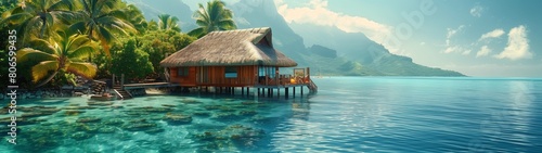 Picture of a house over a clear sea, Maldives, resort, bungalow, tropical, paradise