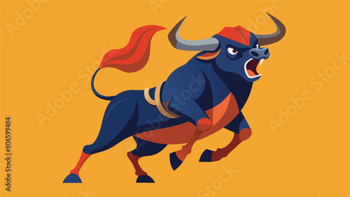 As the bull rears up with a ferocious roar the brave rider digs his spurs into its sides holding on with all his might.. Vector illustration