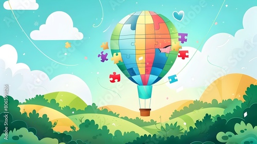 Autism Awareness Soars Hot Air Balloon for World Autism Day Generative ai