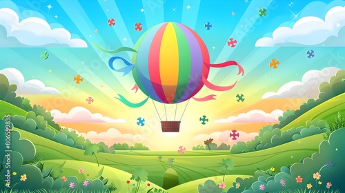 Soaring Above A Hot Air Balloon for World Autism Day Symbolizing Optimism Freedom and Neurodiversity Generative ai photo