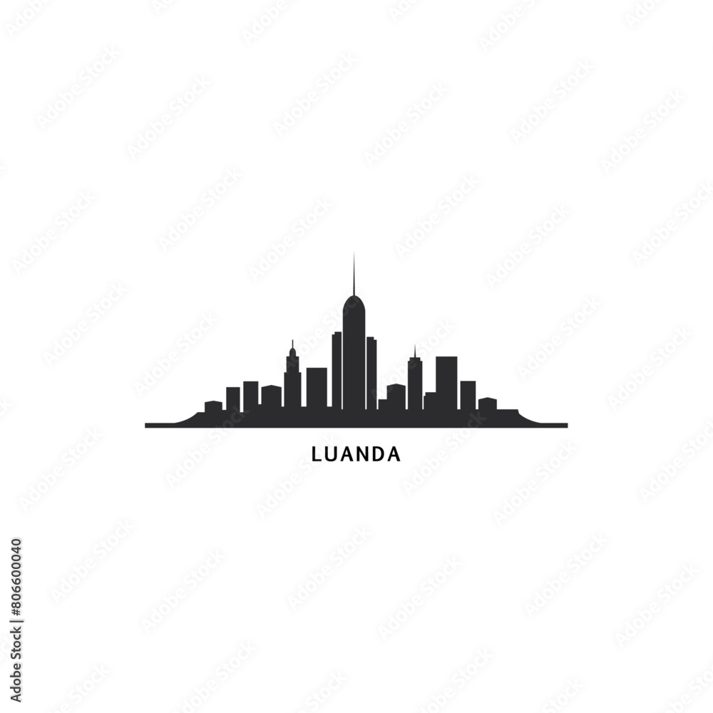 Luanda cityscape skyline city panorama vector flat modern logo icon. Angola capital emblem idea with landmarks and building silhouettes. Isolated solid shape black graphic