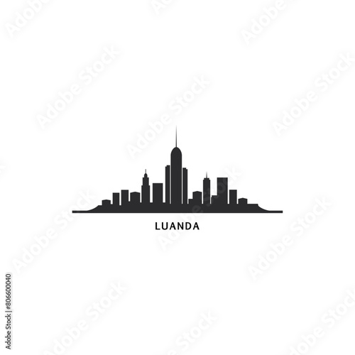 Luanda cityscape skyline city panorama vector flat modern logo icon. Angola capital emblem idea with landmarks and building silhouettes. Isolated solid shape black graphic