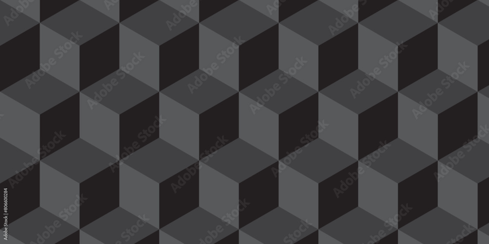 Seamless abstract black and gray stripe rectangles hexagon type cube geometric pattern. modern square diamond mosaic pattern. retro ornament grid tiles and wallpaper used for background. Seamless abstract black and gray stripe rectangles hexagon type cube geometric pattern. modern square diamond mosaic pattern. retro ornament grid tiles and wallpaper used for background.