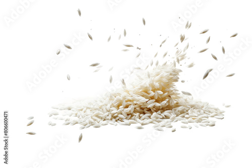 Dancing Grains: A Cascade of Rice on White or PNG Transparent Background.