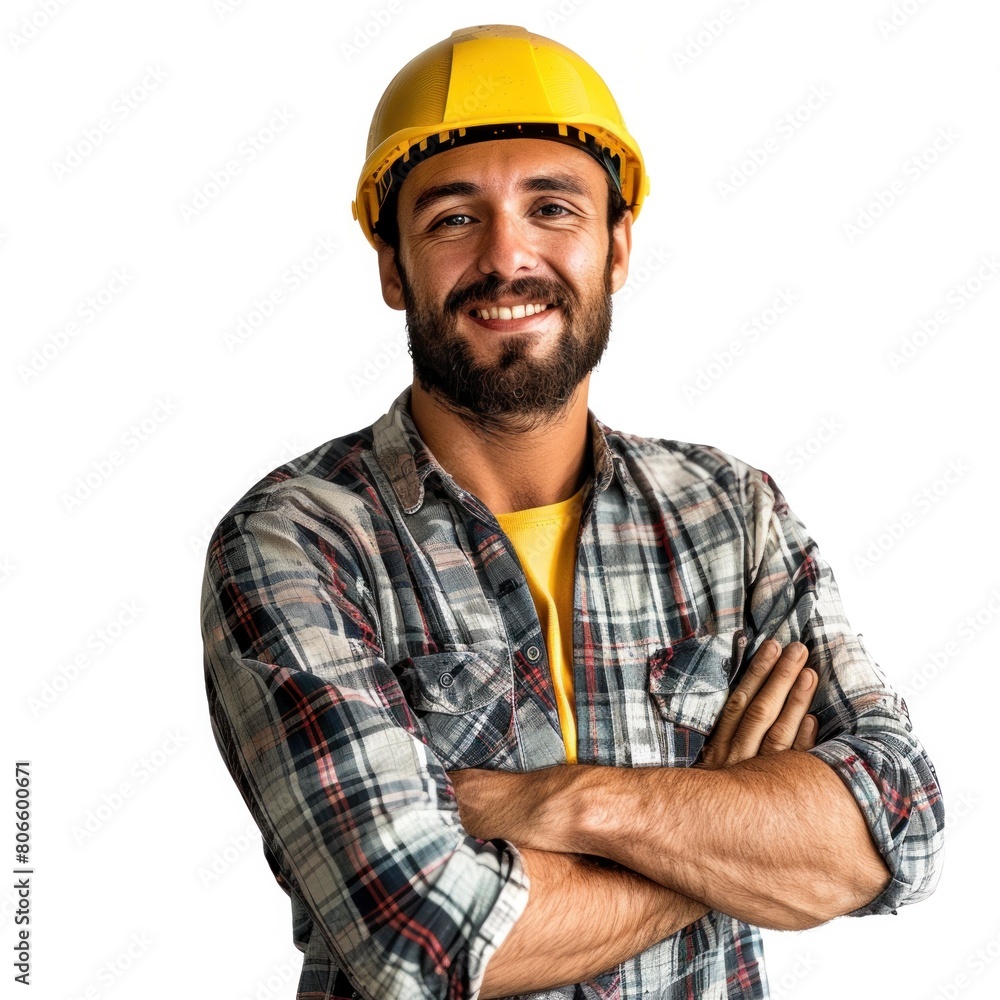 Cheerful smiling builder, architect or engineer in construction industry. on a white background Cheerful smiling builder, architect or engineer in construction industry. on a white background