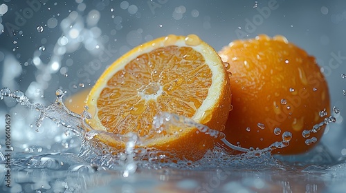 Refreshing Oranges  High-Detailed Water Splash  Juicy Fruits  White Background