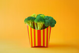 Fresh broccoli vegetable in a french fries fast food box. Diet and healthy eating