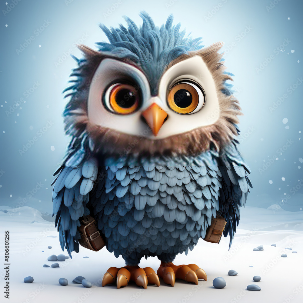 Fototapeta premium Watercolor Frosty owl, clipart Illustration, Generative Ai