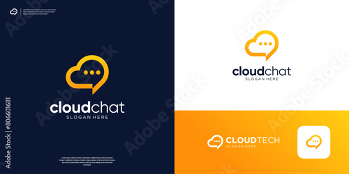 Simple cloud with chat symbol logo design unique.