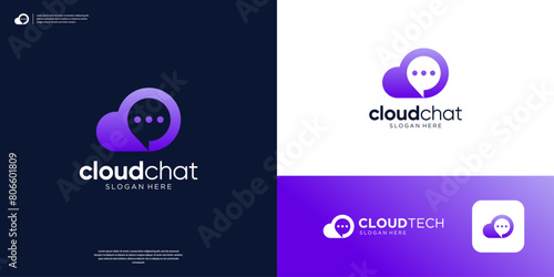 Simple cloud tech with chat icon logo design app.