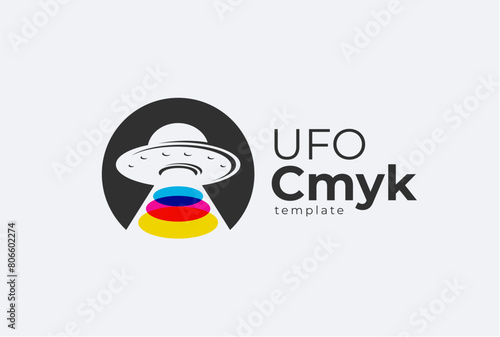 Logo CMYK print. UFO theme. Template design vector. White background