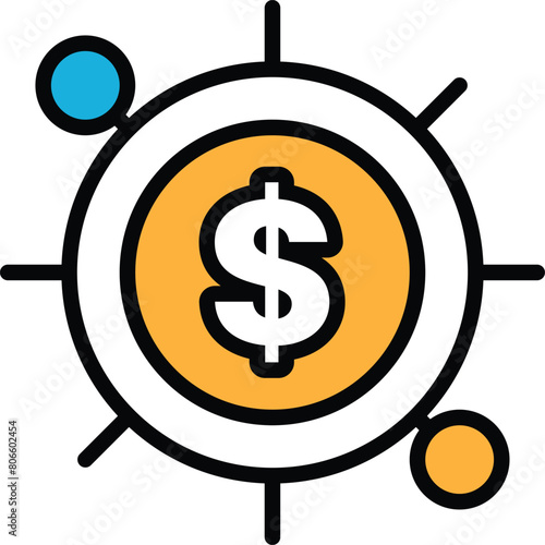 A black and white image of a dollar sign with a circle around it In the concept of business icons