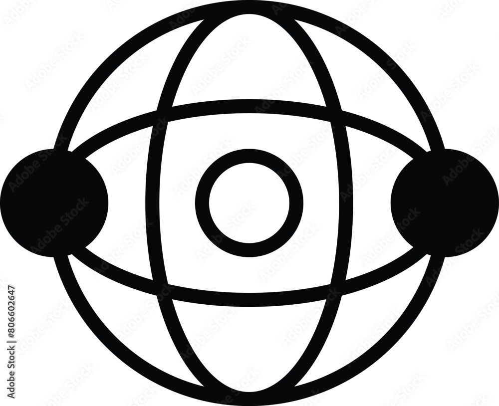 A black and white image of a globe with two small circles in the middle of it In the concept of business icons A black and white image of a globe with two small circles in the middle of it In the concept of business icons