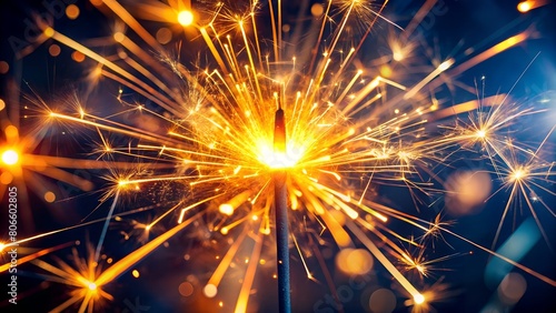 Close-up Image Captures Vibrant Sparkler Ignition  Scattering Fiery Particles Across Dark Background