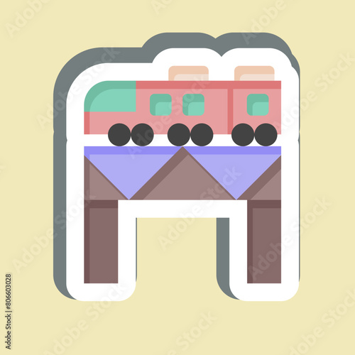 Sticker Bridge Over The River Train. related to Train Station symbol. simple design illustration