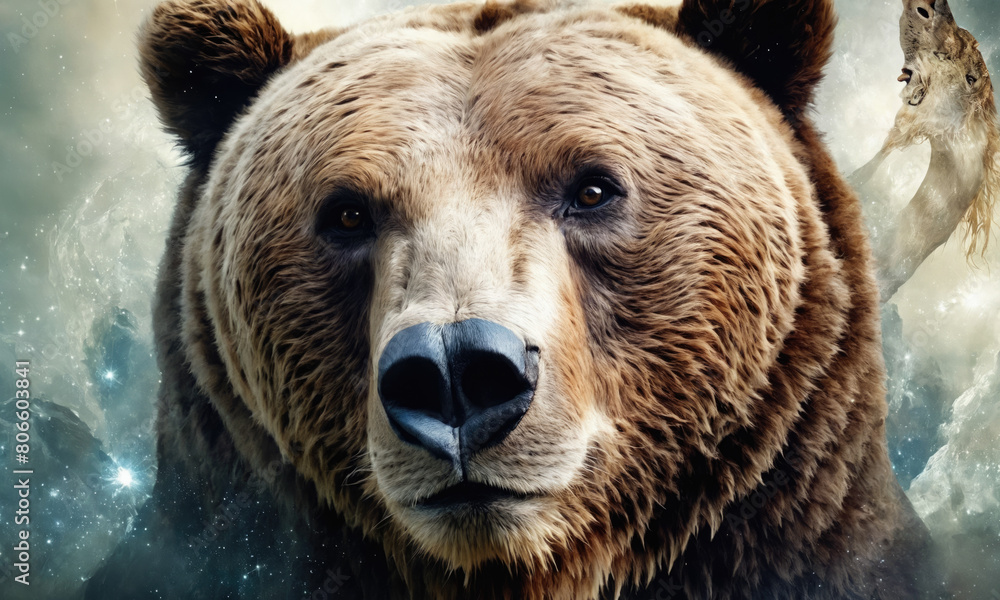 Obraz premium Fantasy Illustration of a wild animal bear. Digital art style wallpaper background.
