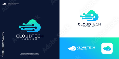 Cloud tech connection transfer database server logo design.