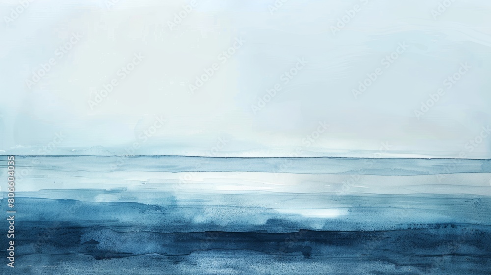 Minimalist watercolor of a calm beach at dusk, the soft washes of color soothing patients and enhancing the clinic's aesthetic