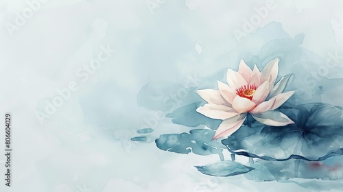 Minimalist watercolor featuring a single lotus flower  its simplicity and grace promoting a tranquil environment for dental patients