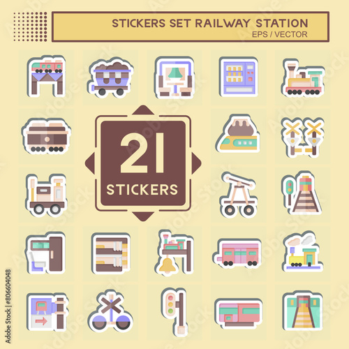 Sticker Set Railway Station. related to Train Station symbol. simple design illustration