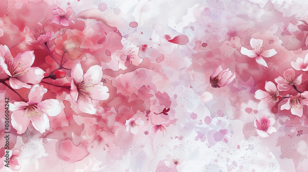 Gentle watercolor of cherry blossoms in full bloom, their delicate petals floating in the breeze, providing a peaceful visual for patients Gentle watercolor of cherry blossoms in full bloom, their delicate petals floating in the breeze, providing a peaceful visual for patients