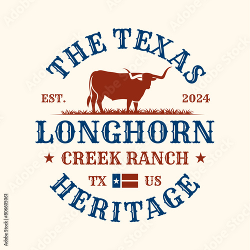Vintage Texas Longhorn Buffalo Bull Cow Cattle Ranch Western Logo