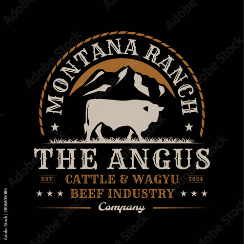 Angus Bull Cow Cattle Beef Wagyu Western Ranch Vintage Logo