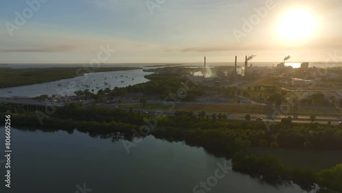 Industrial facility for chemical production of phosphoric acid polluting atmosphere with toxic emissions. Mosaic Riverview Plant in Tampa, Florida. Factory for handling and processing of phosphates photo