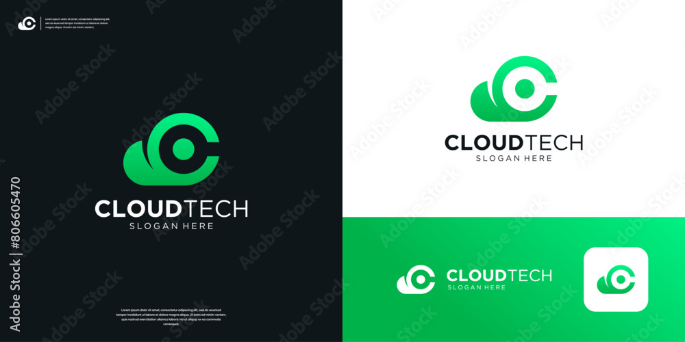 Cloud with letter C dot technology logo design. Cloud with letter C dot technology logo design.