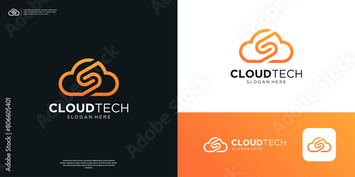 Cloud letter S line art logo icon. Storage database server computing logo design.
