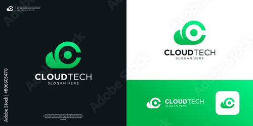 Cloud with letter C dot technology logo design.