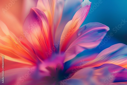 Striking abstract floral image with vivid orange and pink hues blending beautifully  creating a mesmerizing  painterly effect.  