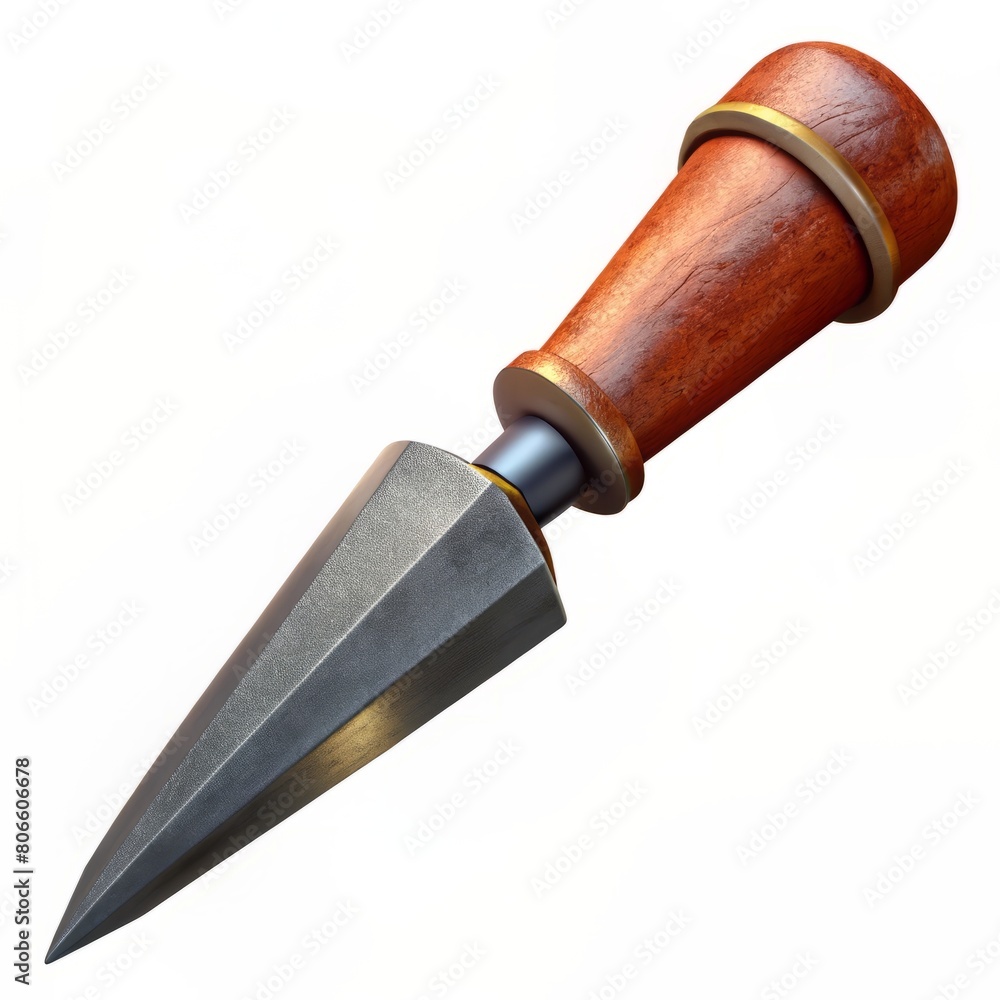 Obraz premium 3D render of a chisel with sharp blade, on isolated white background, Generative AI