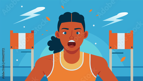 Despite the physical exhaustion the athletes eyes sparkle with excitement as she looks towards future heptathlons and the challenges they will bring.. Vector illustration