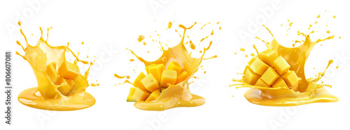 Mango juice splash isolated on transparent background
