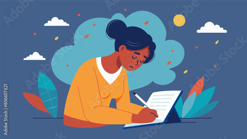 A person writing a journal reflecting on their feelings and experiences as they navigate through the stages of grief and find resilience in the. Vector illustration