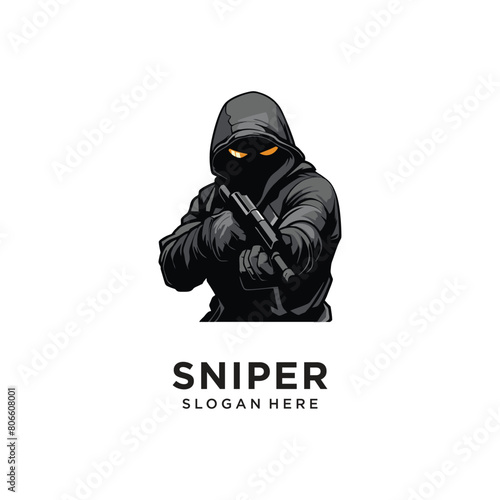 sniper man, police logo design vector illustration