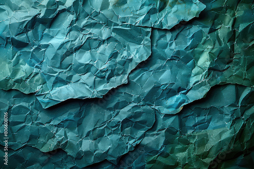 Crumpled paper texture, dark green and blue color palette. Created with AI