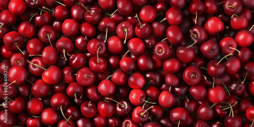 A close-up image of a pile of fresh, red cherries. A close-up image of a pile of fresh, red cherries.