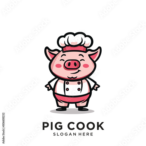 pig chef cooking logo design vector illustration