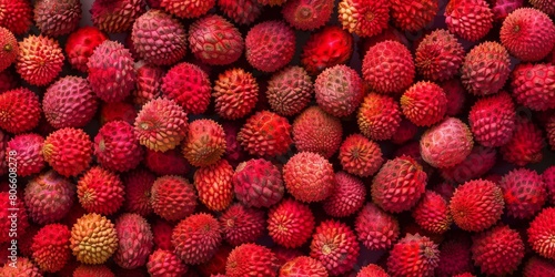A close-up image of a pile of fresh and ripe red raspberries. photo
