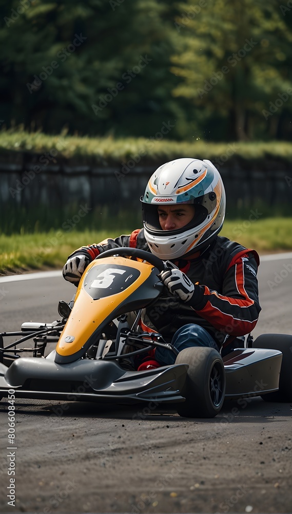 Karting Championship. The drivers of the carts wear helmets, racing clothes and participate in the cart race. Karting show.