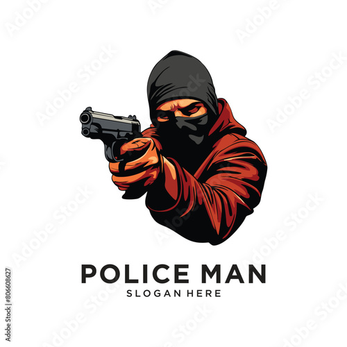 police with gun logo design vector illustration