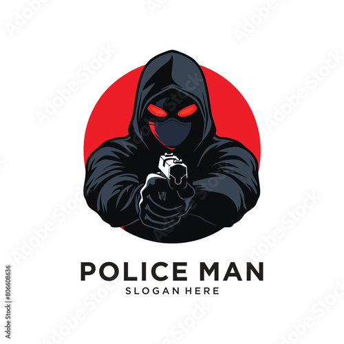 police with gun logo design vector illustration