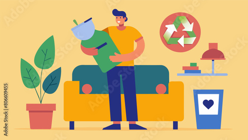An individual chooses to buy secondhand or repurpose furniture and decor for their home embracing the concept of mindful consumption and reducing.