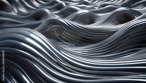 Generated image of an elastic and metallic stringy and wavy 3d background. 
